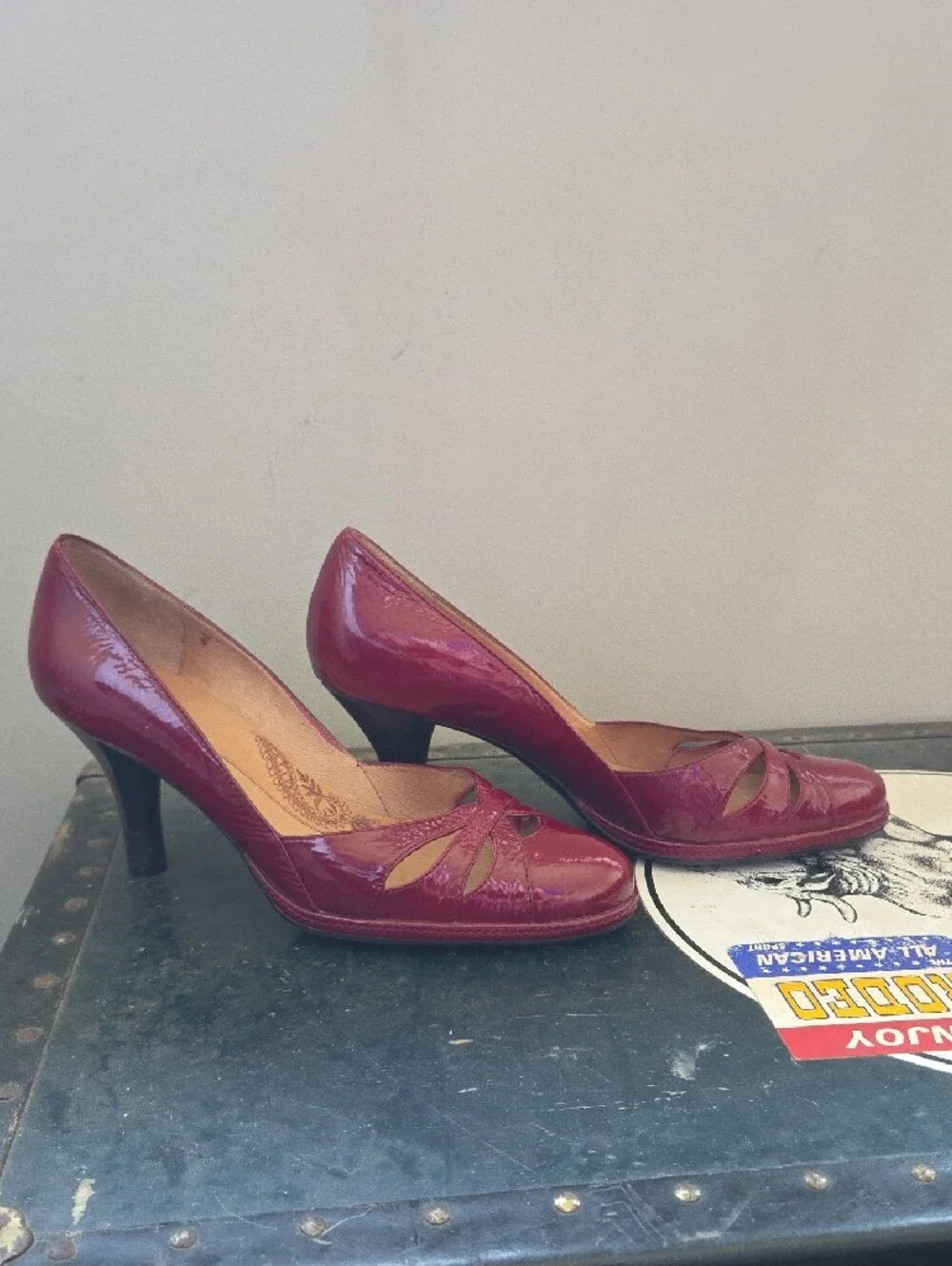 Women's Red Patent Sofft Cutout Pumps